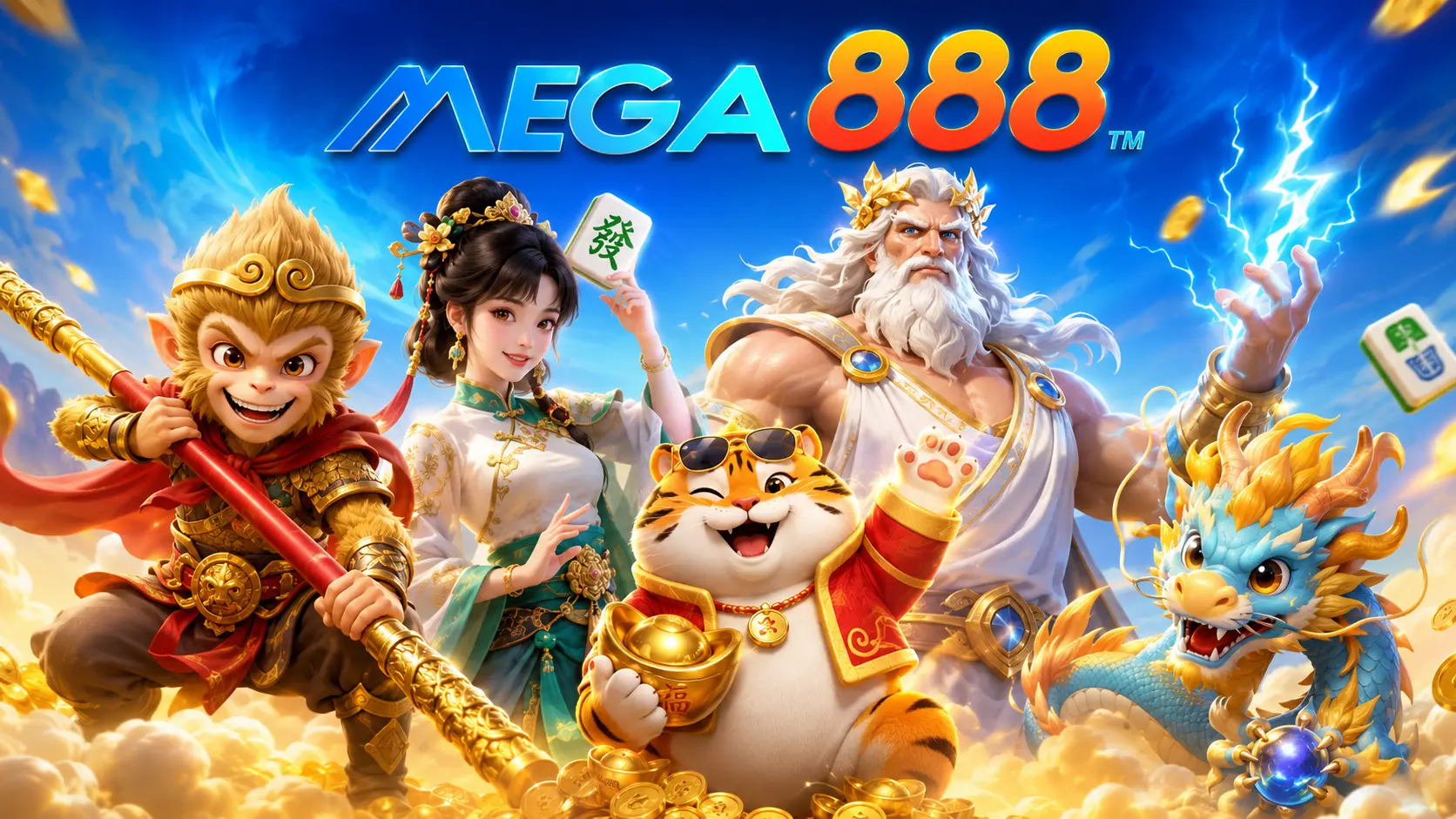 Barisan watak permainan MEGA888 pada papan menu