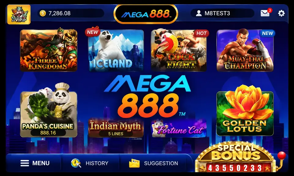 Papan menu lobi MEGA888