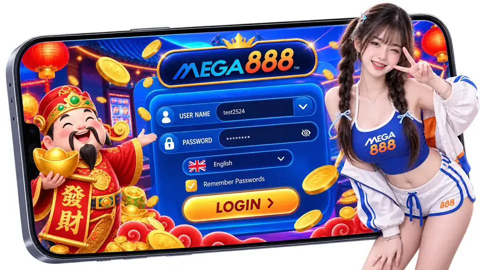 Tetingkap login MEGA888 pada telefon